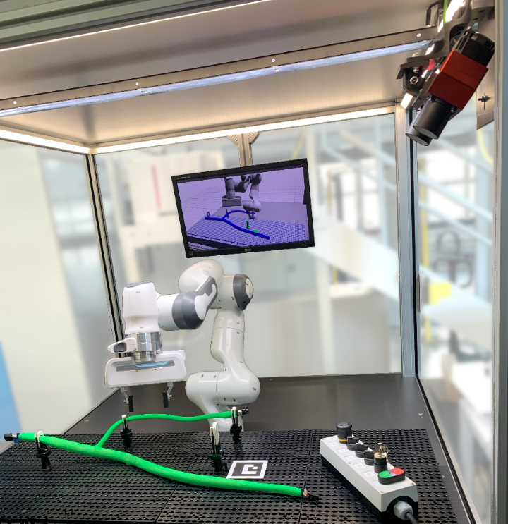 Fig 1: Robotic wire harness routing cell with 3D stereo camera