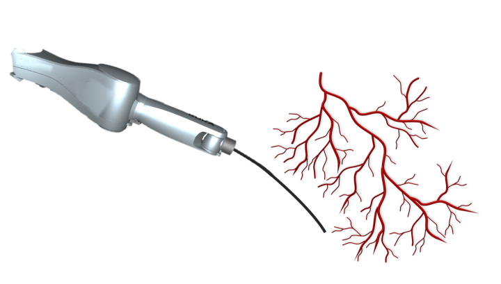 Skizzenhafte Darstellung eines Chirurgieroboters und eines Blutsystems